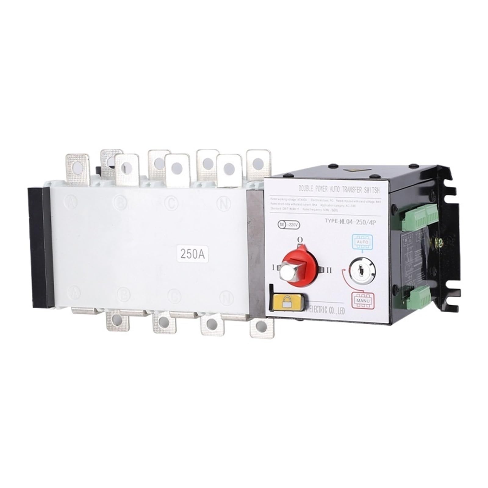 Automatischer Umschalter mit doppelter Leistung NLQ4-250A/4P Dual-Power-Automatik-Transferschalter, PC-Level-Isolation, Typ zwei Eingänge und einer Ausgang, Feuertyp 200A(Two input and one output 4P25