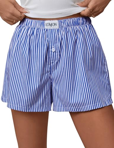 Image of LOMON Womens Boxer Shorts Casual Summer 2026 Pajama Lounge Sleep Pj Gingham Plaid Shorts Y2K Beach Bottoms