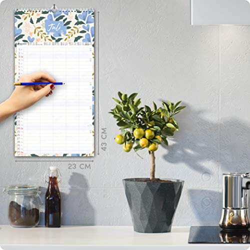 Familieplanner 2022, kalender 2022, wandkalender met 5 kolommen, bloemen, 23 x 43 cm, planner 2022, familiekalender 2022… - Image 3