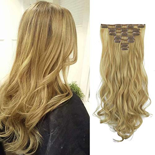 FESHFEN Clip in Hair Extensions 7 PCS Set Long Curly Wavy Synthetic Clip in Hair Extension Full Head Hairpiece for Women Girls, 20 inch