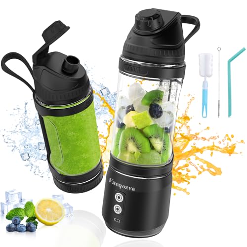 Portable Blender for Shakes and Smoothies, 24oz 300W Travel Blender USB Rechargeable Type-C 6000 mAh Personal Blender for Smoothies Protein Shakes with a Travel Lid & BPA Free Bottle(Black)