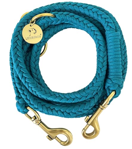 Leisegrün Paracord Hundeleine 2m | Handgefertigte Leine 3-Fach verstellbar | Handmade für kleine und mittelgroße Hunde (Seafoam, 2 m) | Farbe: Türkis