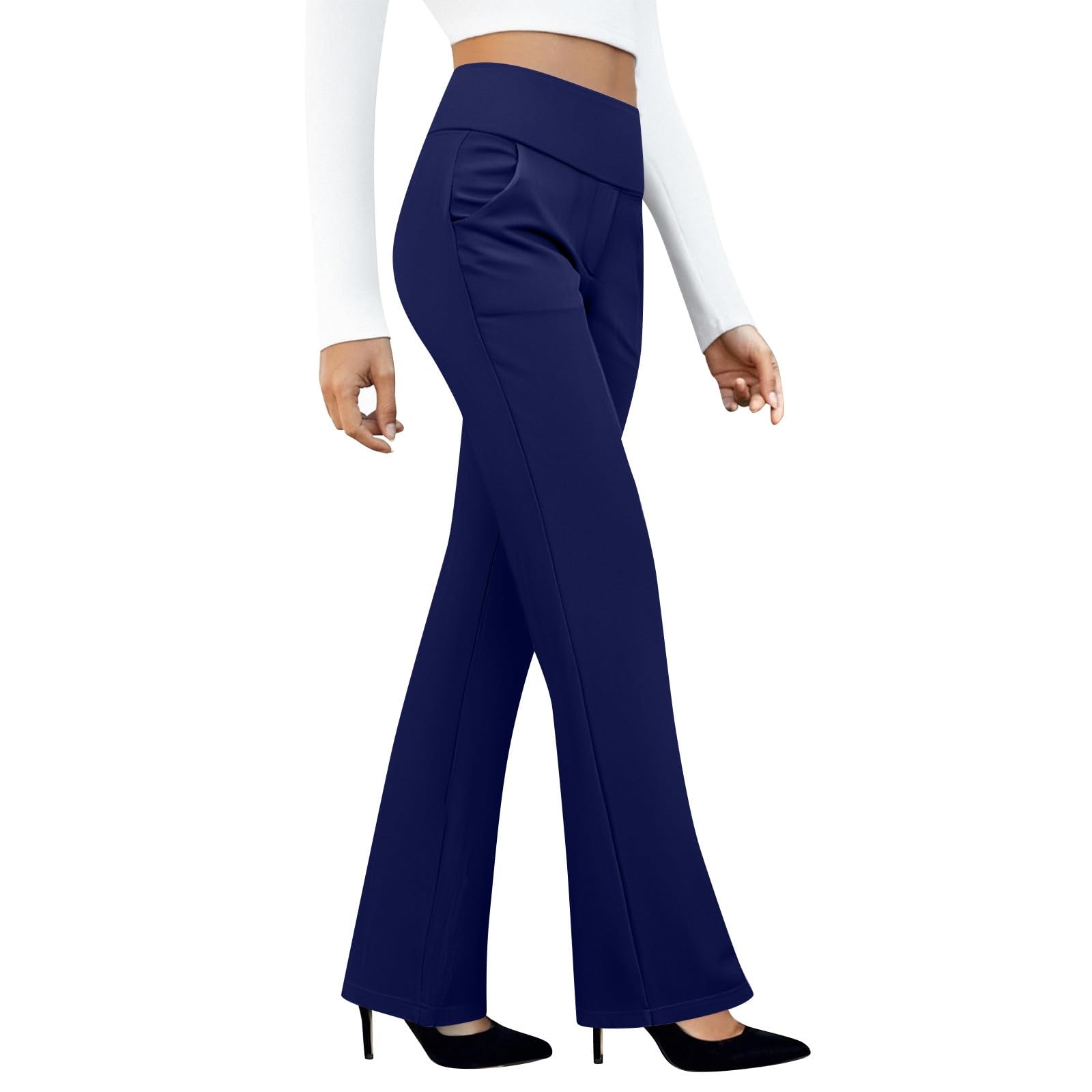 Yoga Dress Pants for Women Business Casual High Waisted Stretchy Pull On Office Slacks Flare Work Trousers w