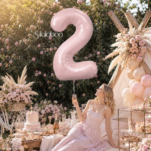 Image of 40 Inch Light Pink Number 2 Foil Big 0-9 Giant Digital Balloon | 2nd for Birthday Anniversary Graduation Decorations