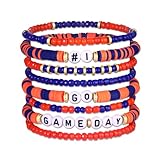 CEALXHENY Game Day Bracelets for Women Orange Blue Spirit Day Accessories Stackbale Clay Heishi Bracelets Beaded Stretch Bracelet Football Mom Accessories Outfits Jewelry Gifts (Orange Navy 1)