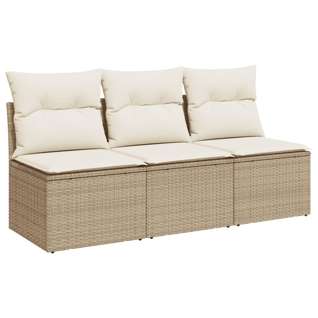 vidaXL Sofá de Jardín de 3 Plazas con Cojines, Sillón de Exterior, Sofá Modular, Asiento para Patio Terraza Balcón, Ratán Sintético Beige