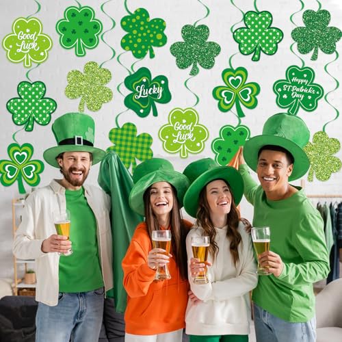 Image of 40Pcs St Patricks Day Shamrock Hanging Swirls Decorations, Lucky Irish Clover Hanging Streamer St Patricks Day Ceiling Decorations for Irish Saint Patrick Party Decor Supplies