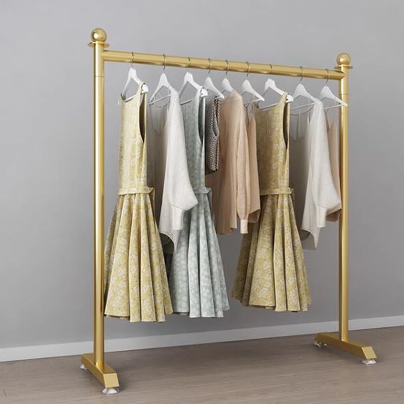 Kleiderständer aus Metall mit Rollen, Industriestil, C-förmig, ideal für Zuhause, Schlafzimmer und Bekleidungsgeschäfte. Goldfarben. Freistehender C-förmiger Ständer.