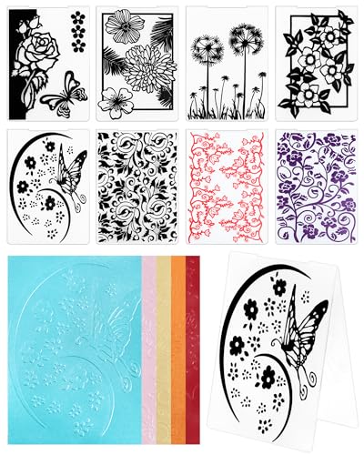 FIVEIZERO 8 Pcs Embossing Folders for Embossing Machine 5.8 x 4.1 Inch Paper Card Embossing Templates Floral Series for Card Making Scrapbook Photo Album & DIY Crafts