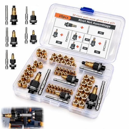 60PCS Rivet Nut Tool Kit, Carbon Steel Rivet Nut Kit, M3 M4 M5 M6 M8