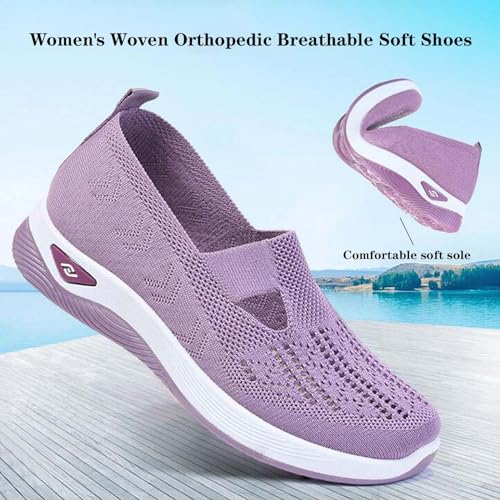 Women's Woven Breathable Soft Sole Shoes,Slip on Diabetic Walking Shoes Wide Width Hands Free Slip in Sneakers Arch Support2