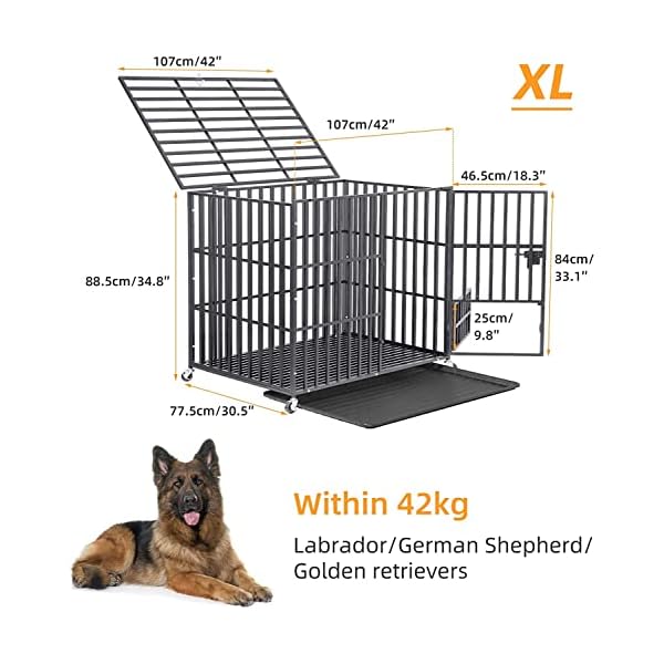Susire Heavy Duty Dog Crate: 42Inch Pet Indestructible Tough Crates Made by Square Tube with Lockable Wheel – Puppies X Large Outside Play Pen with Two Doors for Medium Large Size Dogs Easy to Clean Susire Heavy Duty Dog Crate: 42Inch Pet Indestructible Tough Crates Made by Square Tube with Lockable Wheel – Puppies X Large Outside Play Pen with Two Doors for Medium Large Size Dogs Easy to Clean
