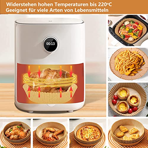 HONYAO Backpapier für Heißluftfritteuse XXL 6,5-9 L, Rund 23 cm 100 Stück Pergamentpapier Airfryer Liners, Einwegartikel Paper Zubehör für Ofen und Air Fryers – Bild 7