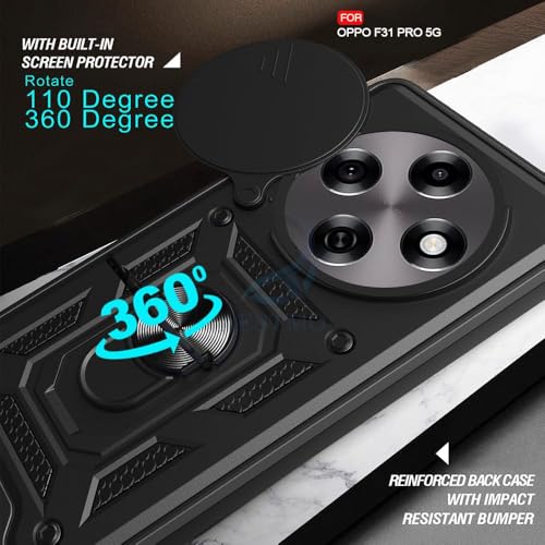 Image of AIBEX Back Cover Compatible for Oppo F31 Pro | D10 Tough Armor Case | Sliding Camera Shield | 360 Protection | Kickstand Ring Holder | Military-Grade Bumper Case - Black