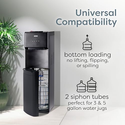 Image of Igloo Bottom-Loading Water Dispenser - Water Cooler Dispenser with Hot & Cold Temperature Settings- Electric Water Dispenser Fits 3- & 5-Gallon Jugs with Child Safety Lock for Home & Office Use- Black