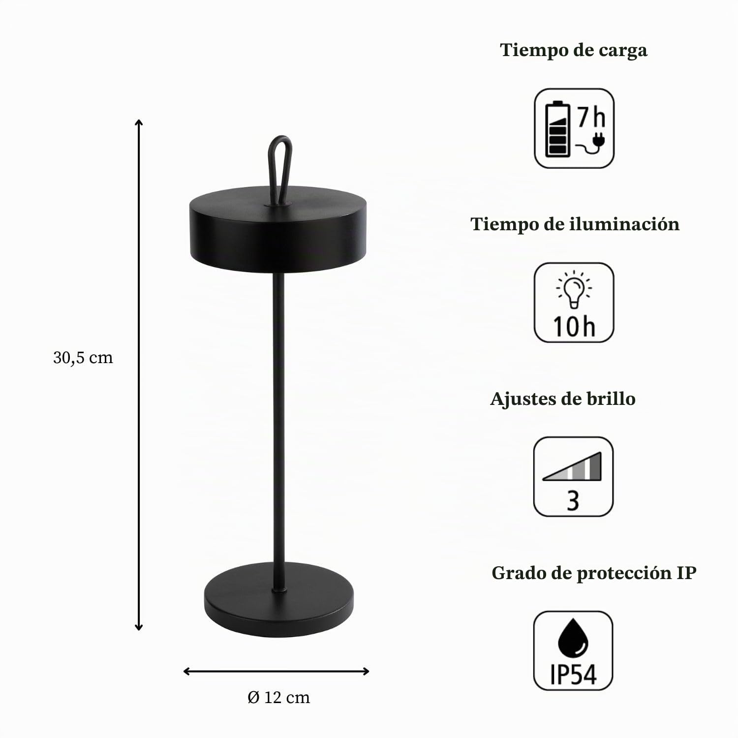 APS CLEO 17005 Lámpara de mesa inalámbrica USB-C de mesa, temperatura y brillo ajustables, protección contra salpicaduras IP 54, incluye base de acoplamiento y mando a distancia