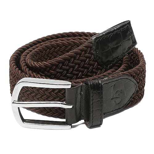 Image of LOUIS STITCH Men's Braided Elastic Stretch Belt with Leather Tipped End Stretchable Canvas Waist Band for Men Women Boys Girls Unisex (Width 3 cm) (BE-EL)
