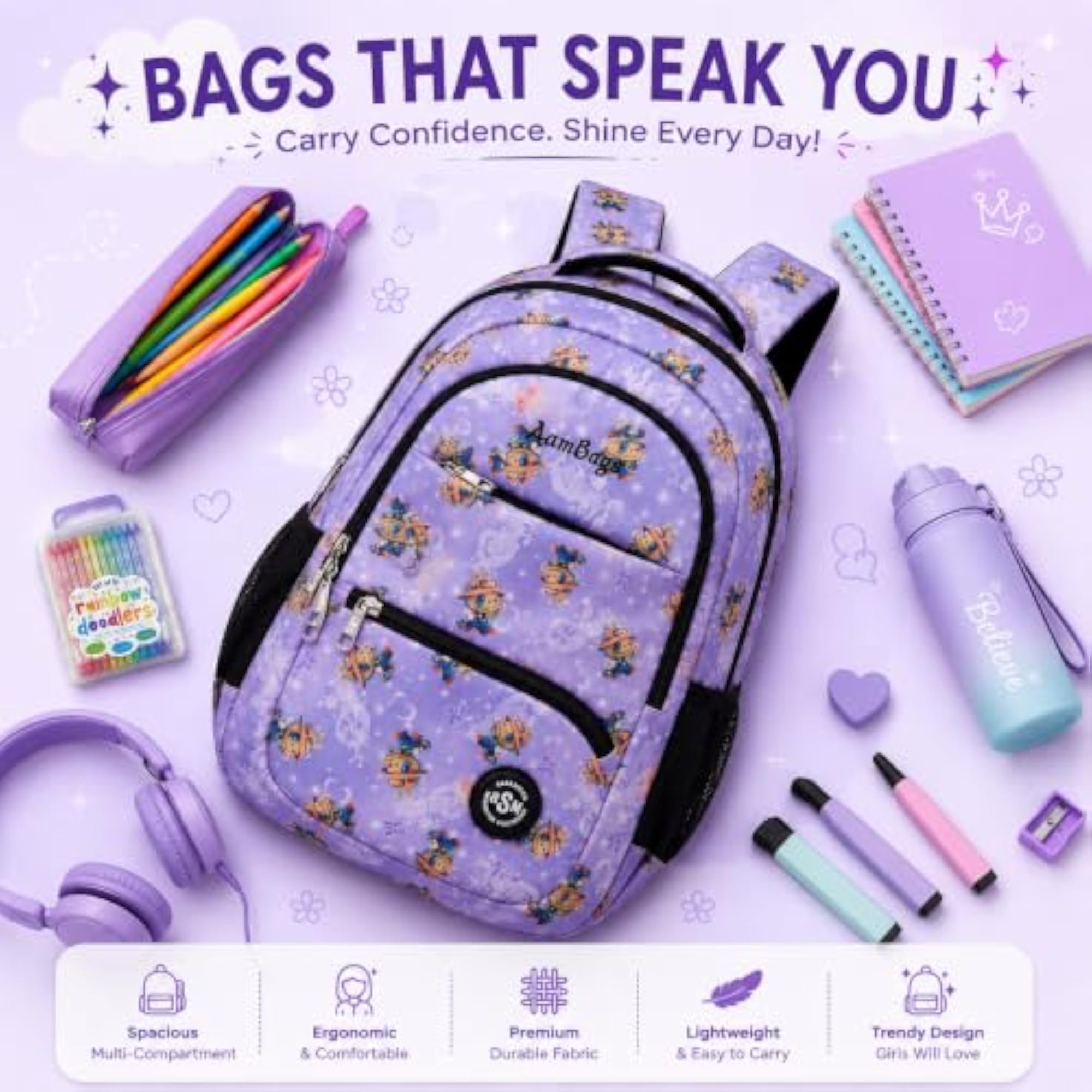 School Bag for Girls, 17 Inch 32L Waterproof Backpack