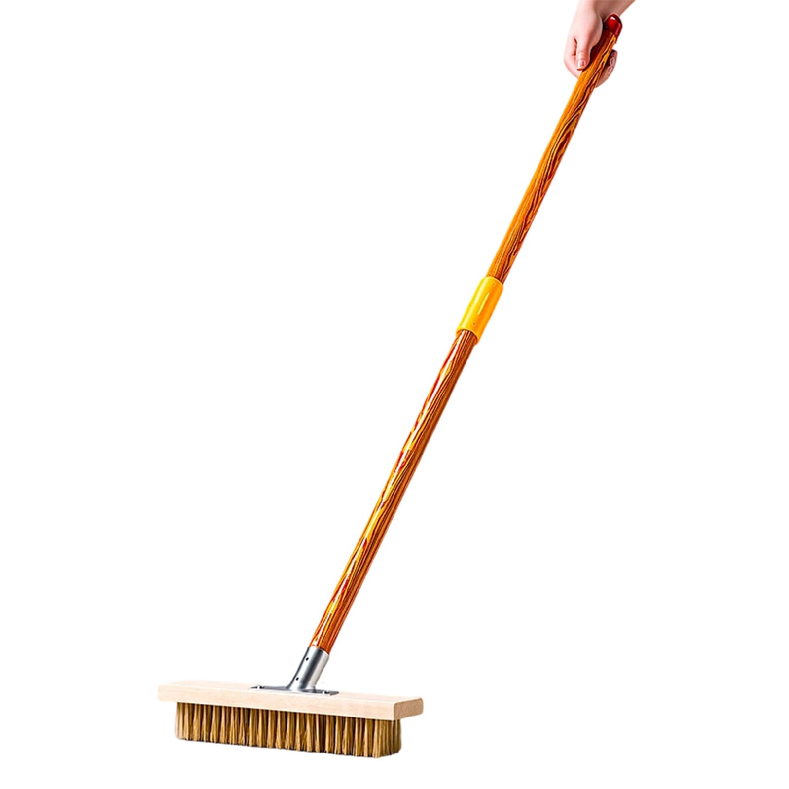 Oxxggkao Deck Scrub Brush Ground Scrubber Wood Handle and Aggressive Wire Bristles for Concrete, Grout, Garage, Patio Stain Removal Scrub Brush