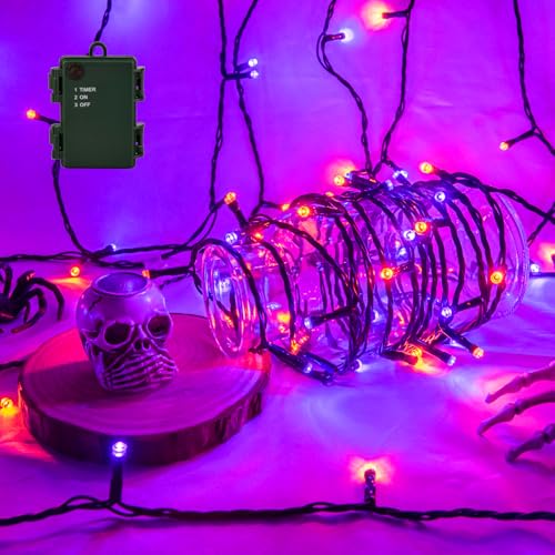 Isisyu Halloween Lichterkette Außen Batterie, 3M 30 LED Orange Lila...