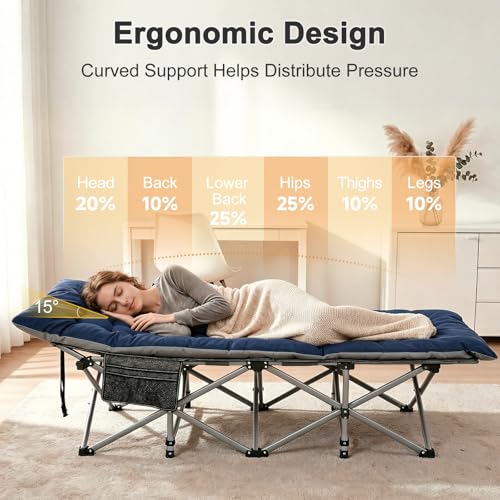 Image of ABORON Camping Cot for Adult 28 inch Extra Wide, 2PK Heavy-Duty 1200D Oxford Cot for Sleeping, Portable Folding Camp Bed with Mat & Carry Bag