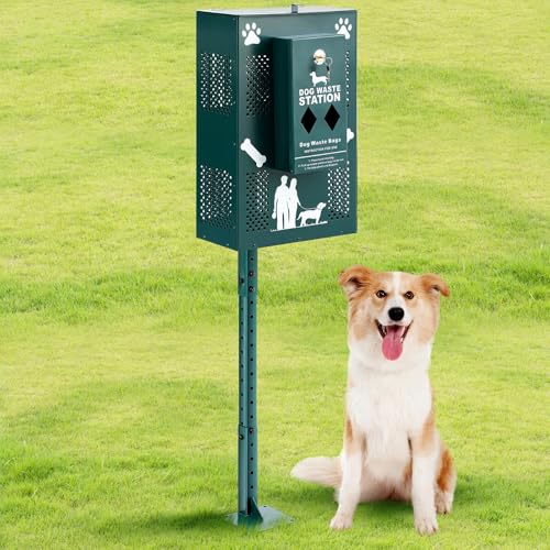 Abbylike Compact Dog Waste Station Outdoor - Pet Poop Waste Bag Dispenser & Litter Bin Combo Pet Trash Bin Height Adjustable with Reflective Sign for Backyard Commercial Park Trail Yard