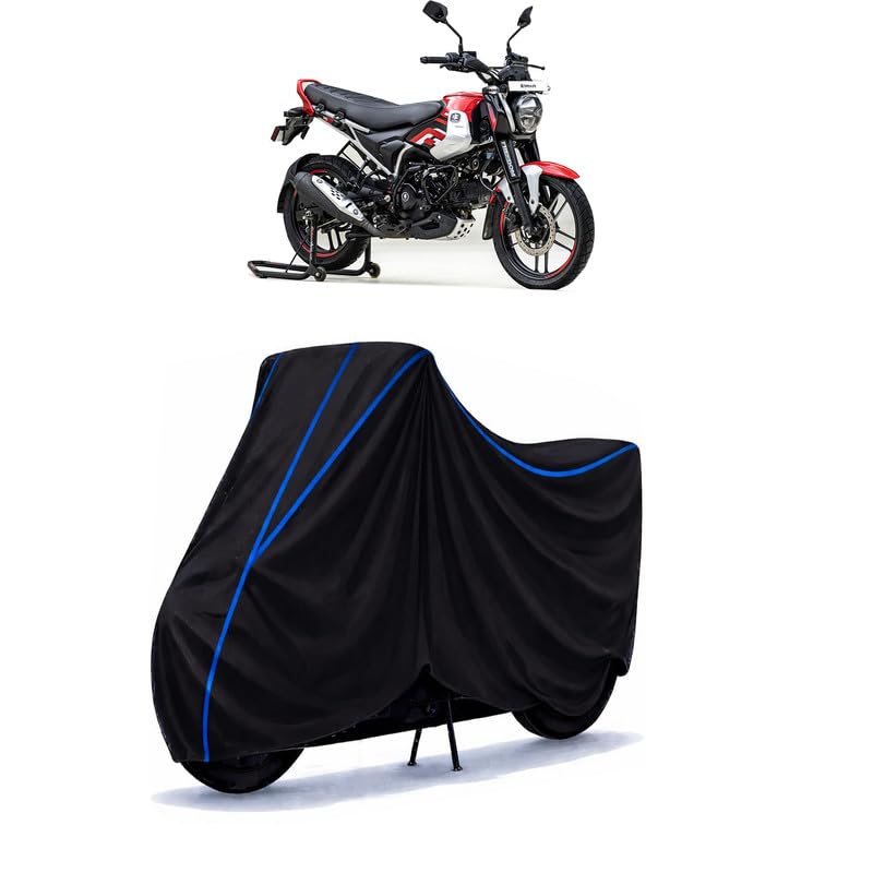 Image of Bajaj Freedom Bike Cover Water Resistant Universal Motorcycle Rain | Heavy Duty UV Protection, Dust, Scratch Indoor Outdoor All Weather with Black Blue Piping Elastic