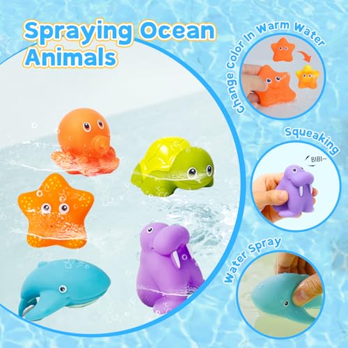 Bath Toys for Toddlers, Magnetic Fishing Toy with Fishing Rod, Water Spraying Floating Animals, Octopus with Spinner, Bathtub Toys, Pool Toys, Water Toys for Babies Kids Infant Boys Girls - Thumbnail 5