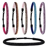 Nenjindz 6 Glitter Headbands for Women,Adjustable Headband for Women,Soft Headbands,Non Slip Thin Elastic Hair Bands Stretch Sport Headband,Sparkly Bling Headband Hair Accessories