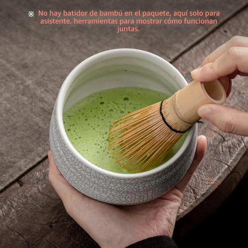 Miniatura 5 de Teanagoo Matcha Batidor Y Soporte Para Tazón Y Batidor, Soporte Chasen, Mb-5, 510 Ml, 2 Piezas Cajas, Blanco Marfil Mate Con Costura Negra, Tazas Para Tazones De Matcha