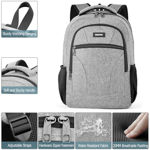 Image of BIKROD Grey Backpack for School Teen Boys Colleges Bookbag Water Resistant Back Pack for Men and Women Fits 15.6 IN Laptop