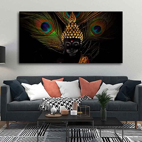 Image of VIBECRAFTS Canvas Paintings for Living Room Drawing Room Peaceful Smiling Buddha Statue Canvas Wall Painting Fitted With Wooden Frame For Home | Office | Living Room | Gift (PTVCH 2471)
