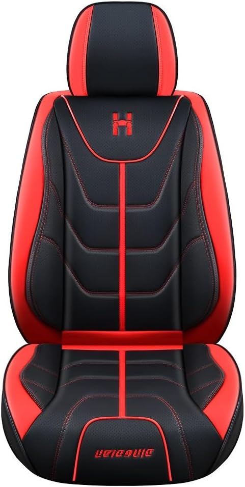 LK Full Set Car Seat Covers for Front Seats and Rear Seats, Luxury PU Leather Car Seat Pads Protectors Waterproof for Most Sedan SUV (Black red)