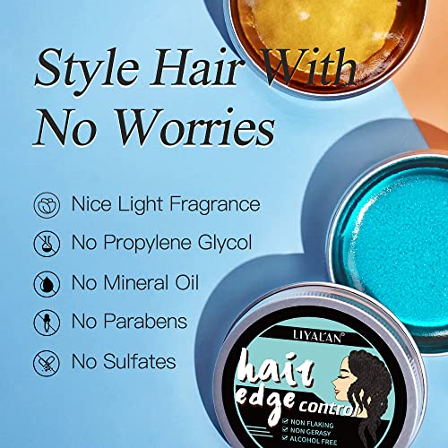 Liyalan Hair Gel For Men And Women 2 Pack Hair Styling Gel Pomade Wax Anti-Frizz Strong Hold Edge Control Braiding 70G (Transparent+Blue) #TOP2