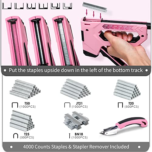 SHALL 6-in-1 Staple Gun Heavy Duty - Pink Upholstery Stapler Nail Gun with 4000 Counts Staples, Women Manual Brad Nailer with Stapler Remover for Wood, Crafts, Fabric, Decoration, Carpentry, Furniture - Thumbnail 6