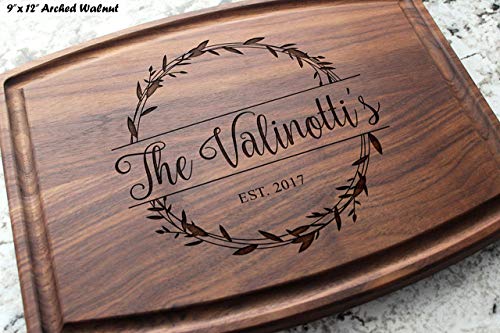 Personalized Cutting Board Custom Engraved Classic Wreath Design (#040) Wedding Or Anniversary-Housewarming Or Corporate Gift Usa Handmade By Wedding Gift Boutique #TOP1
