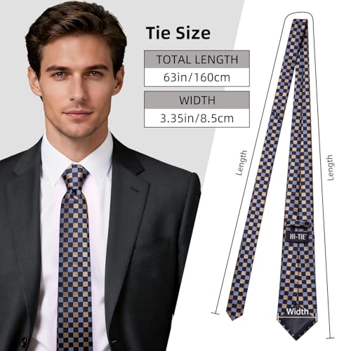 Image of Hi-Tie 63 inches Striped Paisley Extra Long Ties for Men Silk Necktie with Lapel Pin Tie Clip Big and Tall Men Formal Wedding