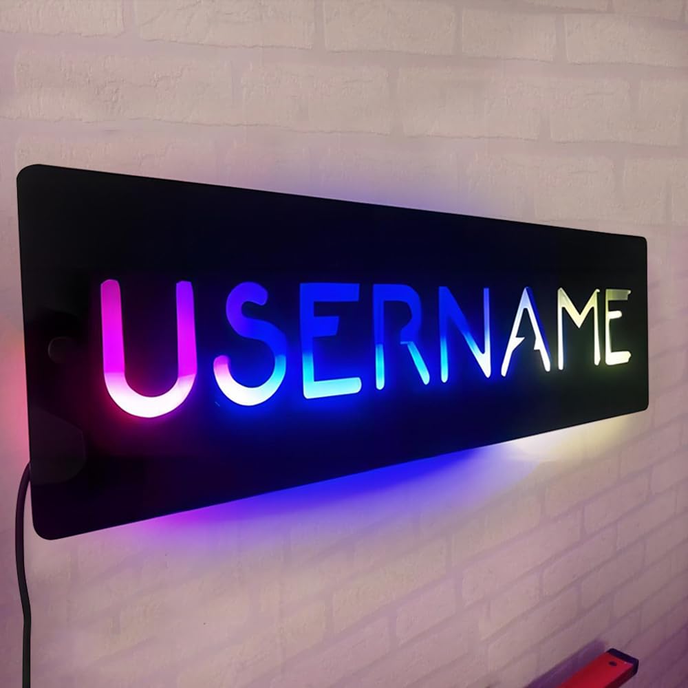 Personalised Led Gamer Name Tag Wall Light Sign, Neon Sign Customizable Wall Decor 7 Color Changing Light Gaming Room Decor Christmas Night Light for Teen Boys Living Room Bedroom