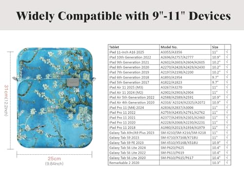 Image of TiMOVO 9-11 inch Tablet Sleeve Bag Carrying Case with Strap, Apricot Blossom | Fits iPad A16 11 inch, Pad Air 11 /5th & 4th 10.9 inch, 10th Gen /10.2 inch, Galaxy Tab A11 Plus, Multi-Pocket, Handle, Padded Protection