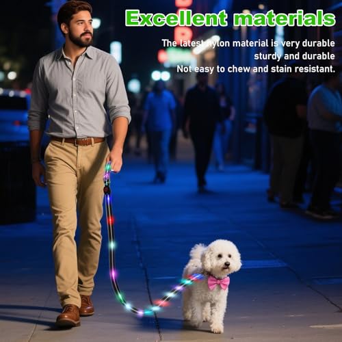 LED Hundeleine USB wiederaufladbar, 1,2 m wasserdicht & reflektierend, 3 Beleuchtungsmodi, Sicherheits-Leine für nächtliche Spaziergänge, Leuchtend Leine Hund für Große, Mittelgroße&Kleine Hunde