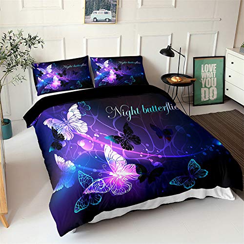 Chickwin Sets de Housses de Couettes 3D, Papillon Imprimé 3 Pièces Microfibre Parure de Lit avec Housse de Couette et Taies d'oreiller pour Lit 1/2 Personnes (Papillon Fantaisie,220x240cm)
