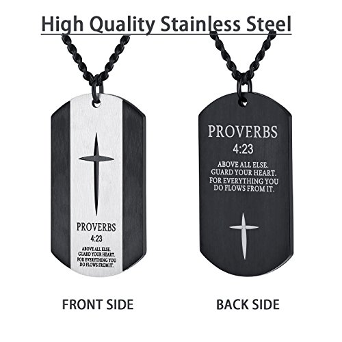Revemcn Black Silver Stainless Steel Bible Verse Cross Dog Tag Pendant Necklace For Men, 24-28 Inches Chain (Black - 28 Inches) #TOP1