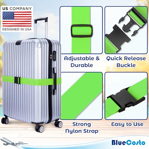 Image of BlueCosto Luggage Strap Suitcase Straps Belts Travel Accessories, 4-Pack, Green