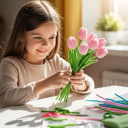 Image of Caydo 200 Pieces Jade Pink & Moss Green Pipe Cleaners for Flowers