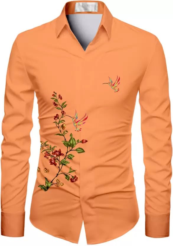 Men's Polycotton Regular Fit Printed Comfortable Unstitched Shirt Fabric 2.25 Meters with Elegant Design For Casual Outings, Parties, Festivals (Orange)-image-49