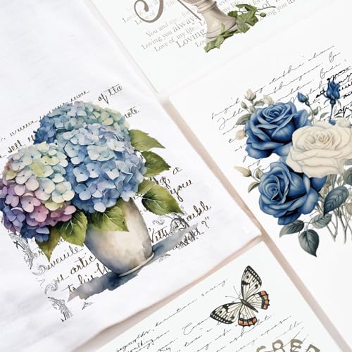 WANDIC 10 Sheets Rub On Transfer Stickers Vintage Blue Floral Decals Waterproof Stickers Furniture Windows Craft Decals for Home Office,11.8 * 3.9in - Image 4