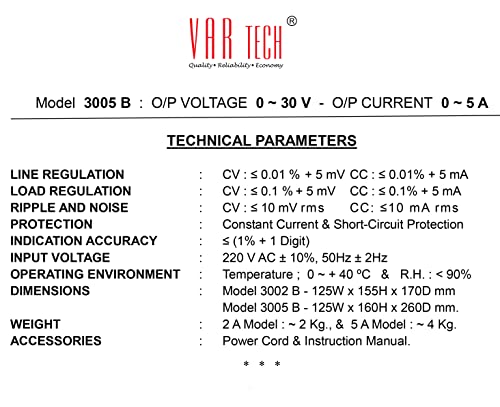 VAR TECH 3005 B DC Power Supply Variable 30V 5A Transformer Based with Output On/Off Switch - Image 6