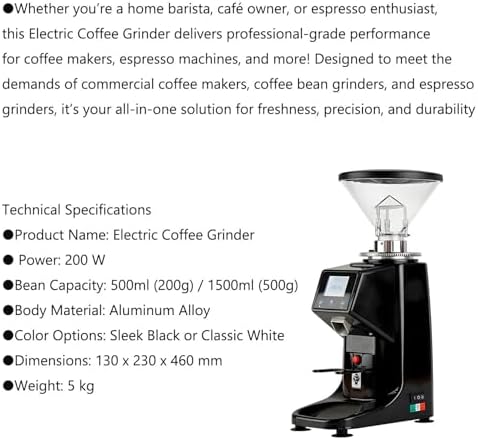 Electric Coffee Grinder, 19 Grind Settings for Espresso, Drip, French Press, Burr Grinder, Anti-Static Design, 1500g Capacity, Perfect for Home Brewing