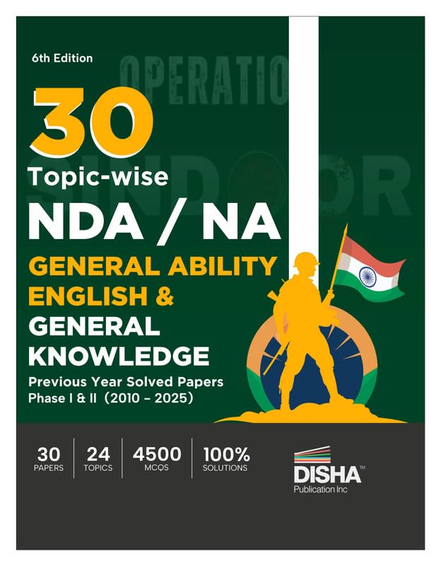 Image of Disha 30 Topic-wise NDA / NA General Ability Test English & General Knowledge Previous Year Solved Papers Phase I & II (2010 - 2025) 6th Edition | 16 Year Authentic Papers | 4500 MCQs
