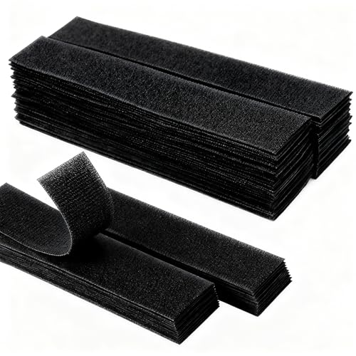 Image of 24 Sets Strips with Adhesive, 1'' X 4'' Hook and Loop Tape, Self Adhesive Strips,Fabric, Waterproof, with Adhesive for Fabric (Black)